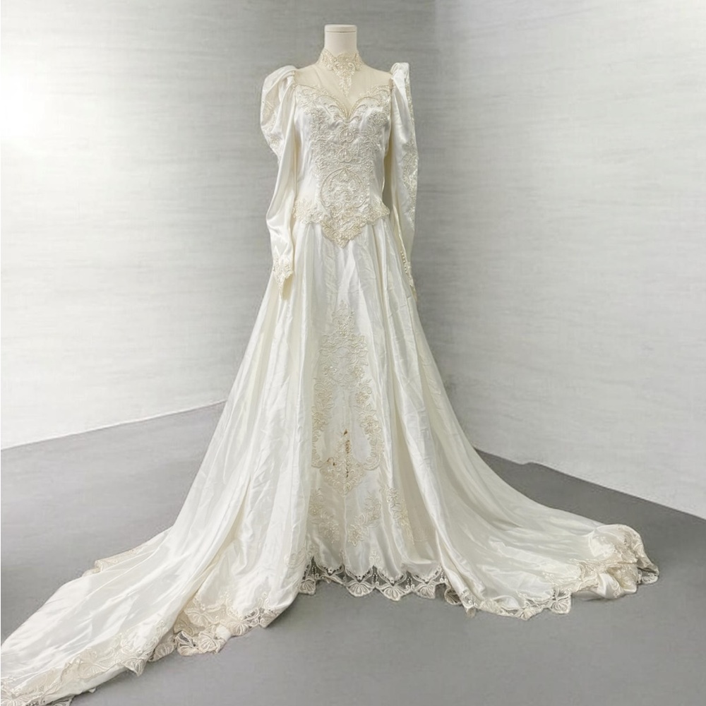 Vintage Jean Phoenix Bridal Wedding Cathedral Train Princess‎ Diana Flower Crown